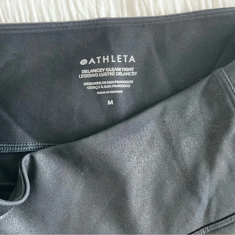 Athleta Delancey Gleam Tight‎ Leggings Black Medium Faux Leather Pockets M